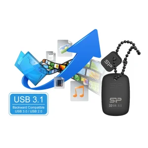 فلش مموری 32 گیگابایت سیلیکون پاور مدل Jewel J07 با رابط USB سه، مقاوم در برابر آب، ضربه، لرزش و گردوغبار، دارای درپوش و زنجیر نگهدارنده