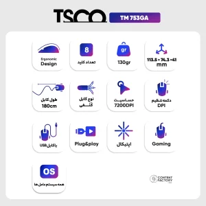 ماوس مخصوص بازی تسکو مدل TM 753 GA