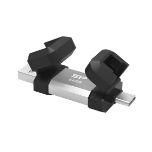 فلش مموری OTG سیلیکون پاور مدل C51 ظرفیت 64 گیگابایت با رابط USB 3.2 Type-A و Type-C، مقاوم در برابر شوک و لرزش، سازگار با اندروید، iOS، ویندوز، مک و لینوکس