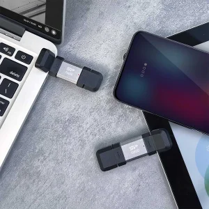 فلش مموری OTG سیلیکون پاور مدل C51 ظرفیت 64 گیگابایت با رابط USB 3.2 Type-A و Type-C، مقاوم در برابر شوک و لرزش، سازگار با اندروید، iOS، ویندوز، مک و لینوکس