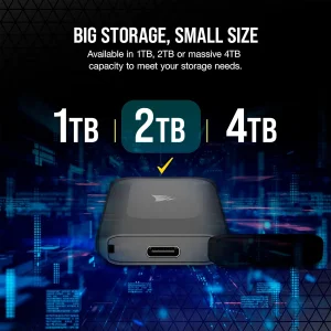 اس اس دی اکسترنال کورسیر مدل EX100U ظرفیت 2 ترابایت رابط USB 3.2 Gen2