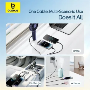 کابل تبدیل USB به لایتنینگ/USB-C/micro-USB بیسوس مدل P10376303121-01 3.5A طول 0.8 متر