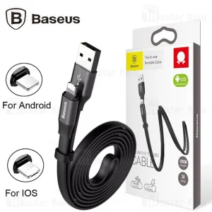 کابل تبدیل USB به MicroUSB و لایتنینگ باسئوس مدل Nimble CALMBJ-A01 طول 1.2 متر