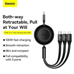 کابل تبدیل USB-C به USB-C/microUSB /لایتنینگ بیسوس مدل Mirror2 100W طول 1.1 متر