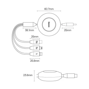 کابل تبدیل USB-C به USB-C/microUSB /لایتنینگ بیسوس مدل Mirror2 100W طول 1.1 متر