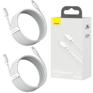 کابل USB-C به لایتنینگ باسئوس مدل SIMPLE WISDOM 20W طول 1.5 متر بسته 2 عددی
