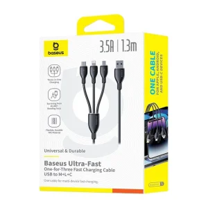 کابل تبدیل USB به لایتنینگ/USB-C/micro-USB بیسوس مدل Ultra-Fast 3.5A طول 1.3 متر