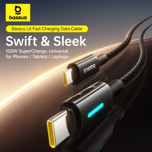 کابل تبدیل USB-C بیسوس مدل Lit Button-Control 100W طول 2 متر