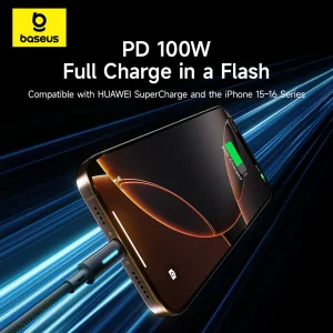 کابل تبدیل USB-C بیسوس مدل Lit Button-Control 100W طول 2 متر