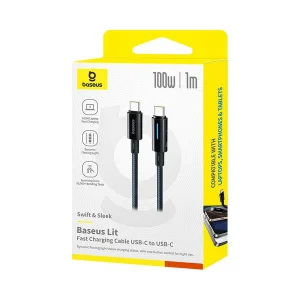 کابل تبدیل USB-C بیسوس مدل Lit Button-Control 100W طول 2 متر