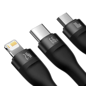 کابل تبدیل USB به لایتنینگ/USB-C/micro-USB بیسوس مدل Flash Series II 66W طول 1.2 متر