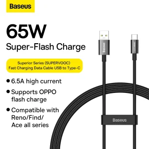 کابل تبدیل USB به USB-C باسئوس مدل Superior Series 65W طول 2 متر