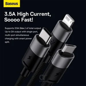 کابل تبدیل USB به لایتنینگ/USB-C/microUSB بیسوس مدل HIGH CURRENT طول 0.6 متر