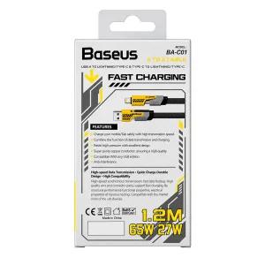 کابل تبدیل USB به لایتنینگ/USB-C بیسوس مدل 65w/27w طول 1.2 متر