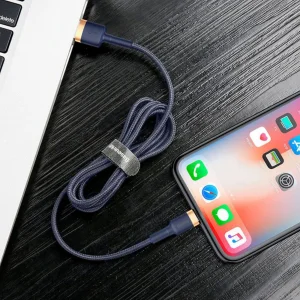 کابل تبدیل USB به لایتنینگ باسئوس مدل Calklf Blue Gold 2.4A طول 1 متر