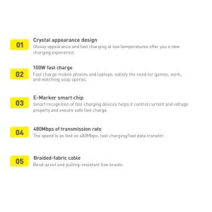 کابل USB-C باسئوس مدل Crystal Shine-100W طول 2 متر