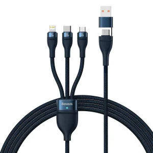 کابل تبدیل USB/USB-C به USB-C / microUSB / لایتنینگ بیسوس مدل Flash Series II CB000003 100W طول 1.2 متر