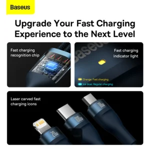 کابل تبدیل USB/USB-C به USB-C / microUSB / لایتنینگ بیسوس مدل Flash Series II CB000003 100W طول 1.2 متر