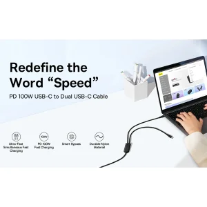 کابل تبدیل 1 به 2 USB-C باسئوس مدل CB00035 طول 1.5 متر