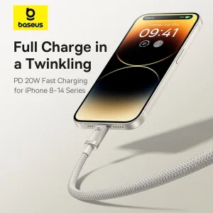 کابل تبدیل USB-C به لایتنینگ بیسوس مدل Titanium Series 20W طول 2 متر