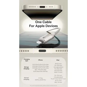 کابل تبدیل USB-C به لایتنینگ بیسوس مدل Titanium Series 20W طول 2 متر