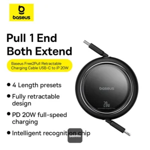 کابل تبدیل USB-C به لایتنینگ بیسوس مدل Free2Pull 20W طول 1 متر