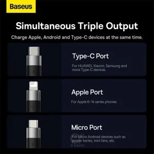 کابل تبدیل USB به لایتنینگ/USB-C/microUSB باسئوس مدل Star Speed طول 1.2 متر