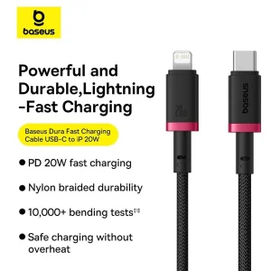 کابل تبدیل USB-C به لایتنینگ بیسوس مدل Dura Series 20W طول 2 متر