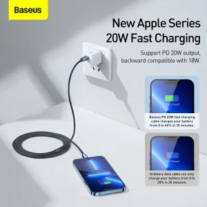 کابل تبدیل USB-C به لایتنینگ باسئوس مدل Crystal Shine Series طول 1.2 متر