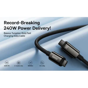 کابل تبدیل USB-C باسئوس مدل (TUNGSTEN GOLD (240W طول 3 متر