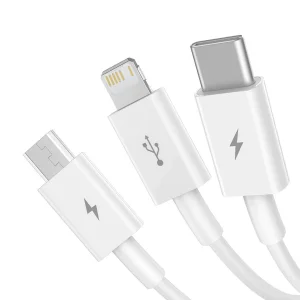 کابل تبدیل USB به لایتنینگ / USB -C / Micro USB باسئوس مدل U-CLM طول 1.2 متر