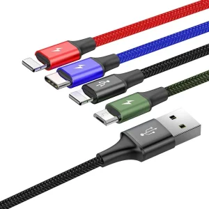 کابل تبدیل USB به لایتنینگ/USB-C/microUSB باسئوس مدل Rapid Series CA1T4-A01 طول 1.2 متر