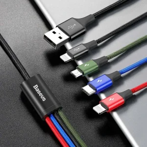 کابل تبدیل USB به لایتنینگ/USB-C/microUSB باسئوس مدل Rapid Series CA1T4-A01 طول 1.2 متر