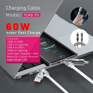 کابل تبدیل USB-A / USB-C به USB-C /لایتنینگ تسکو مدل TCPD 711 طول 1.2 متر