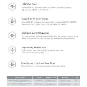 کابل USB-C باسئوس مدل Cafule PD 100W طول 2 متر