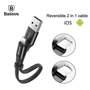 کابل تبدیل USB به لایتنینگ/MicroUSB باسئوس مدل Two-in-One طول 0.23 متر