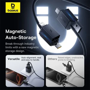 کابل تبدیل USB-C/USB به USB-C/لایتنیگ بیسوس مدل Versatile 60W طول 2 متر