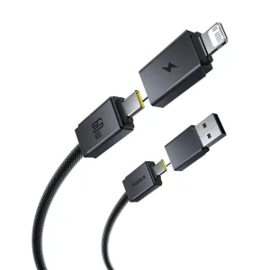 کابل تبدیل USB-C/USB به USB-C/لایتنیگ بیسوس مدل Versatile 60W طول 2 متر