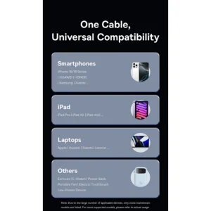 کابل تبدیل USB-C/USB به USB-C/لایتنیگ بیسوس مدل Versatile 60W طول 2 متر