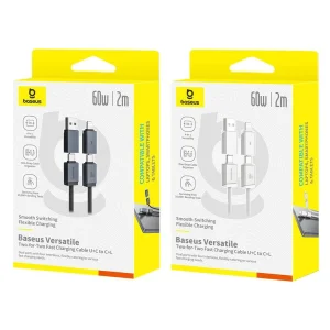 کابل تبدیل USB-C/USB به USB-C/لایتنیگ بیسوس مدل Versatile 60W طول 2 متر