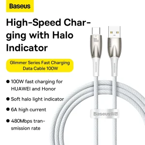 کابل تبدیل USB به USB-C بیسوس مدل  Glimmer Series Fast 100w طول 1 متر