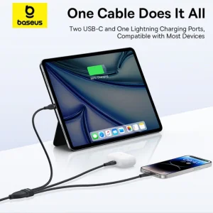 کابل تبدیل USB-C به لایتنینگ/USB-C بیسوس مدل Flash Series 3 100W طول 1.5 متر