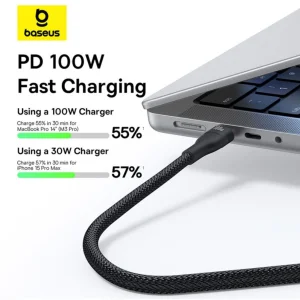 کابل تبدیل USB-C به لایتنینگ/USB-C بیسوس مدل Flash Series 3 100W طول 1.5 متر