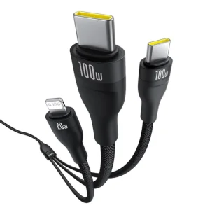 کابل تبدیل USB-C به لایتنینگ/USB-C بیسوس مدل Flash Series 3 100W طول 1.5 متر