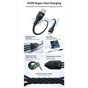 کابل تبدیل USB-C به لایتنینگ/USB-C بیسوس مدل Flash Series 3 100W طول 1.5 متر