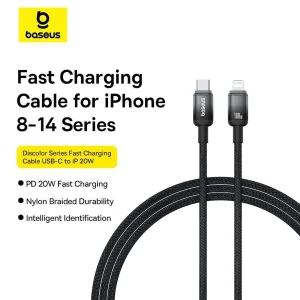 کابل تبدیل USB-C به لایتنینگ بیسوس مدل Discolor Series 20W طول 2 متر