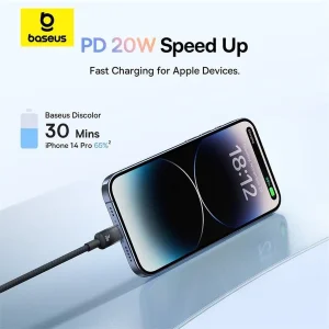 کابل تبدیل USB-C به لایتنینگ بیسوس مدل Discolor Series 20W طول 2 متر