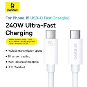 کابل USB-C بیسوس مدل Superior Series 2 240W طول 1 متر