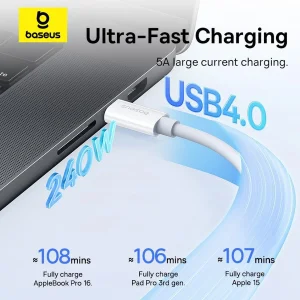 کابل USB-C بیسوس مدل Superior Series 2 240W طول 1 متر