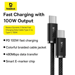 کابل تبدیل USB-C به USB-C بیسوس مدل Dynamic 3 Series 100W طول 2 متر